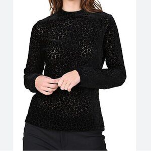 NWT MOLLY BRACKEN BURNOUT BLACK VELVET FLORAL SHEER HIGH NECK LONG SLEEVE SHIRT